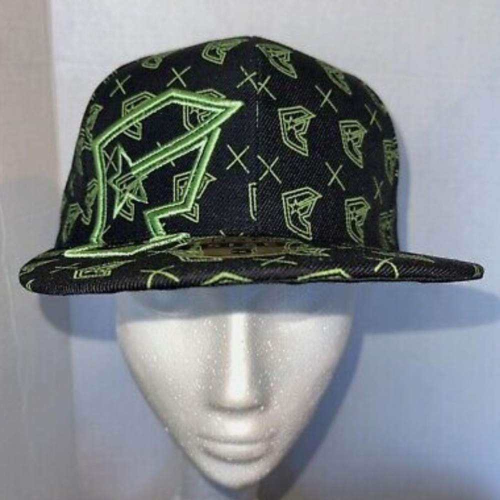 Famous Stars and Straps Fitted Black Green Embroidered Hat Cap
